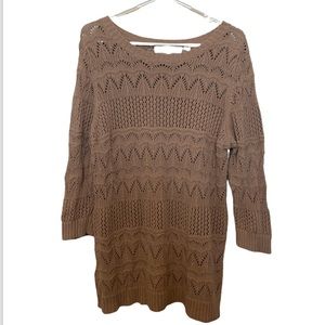 One 7 Six Tan Crocheted Long Sweater, Size 1X